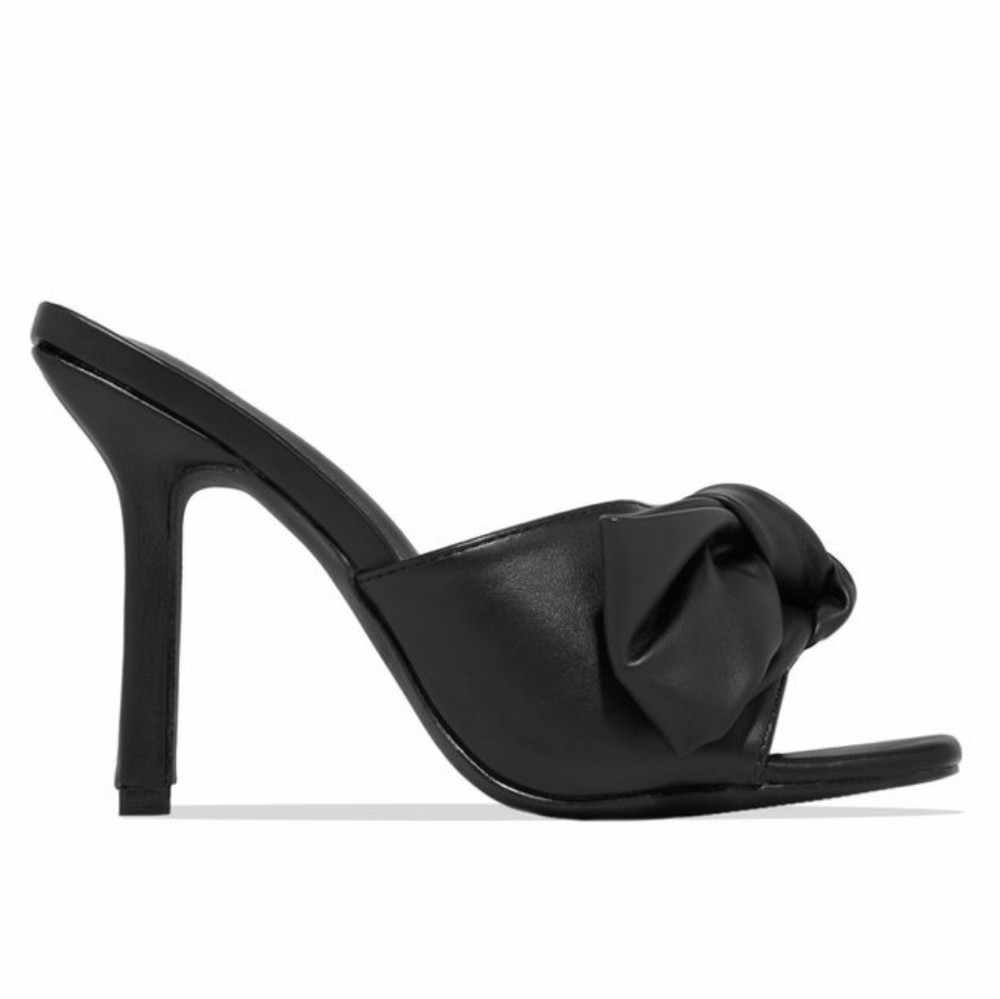 𝙇𝙖𝙨𝙩 8, 8 5 & 9 🖤Black Bow Squared Toe Mule Heel - Picture 2 of 7